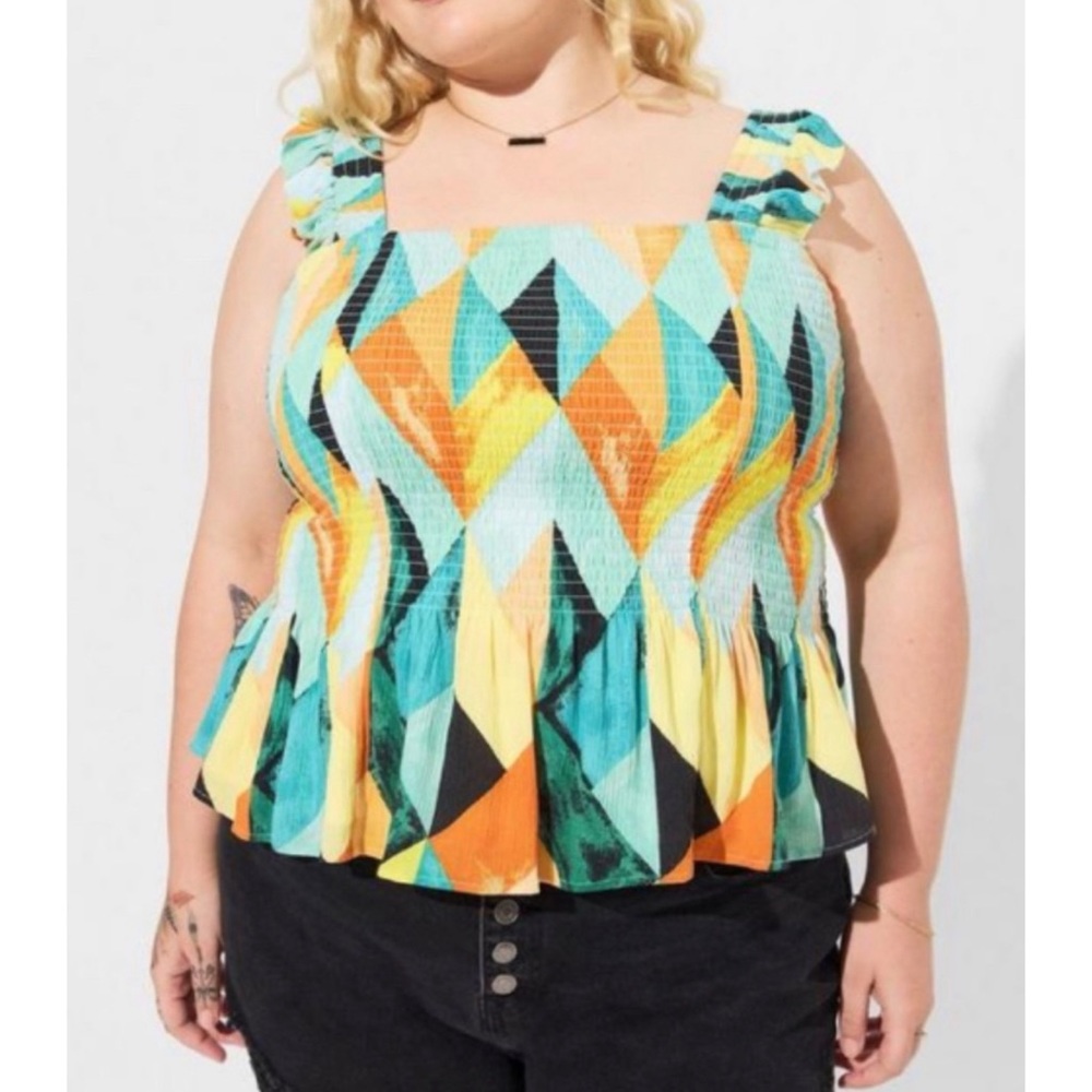 🆕 Peplum Washable Crinkle Gauze NWT Smocked Tank Top 1 1X 14 16 NWT Torrid New!